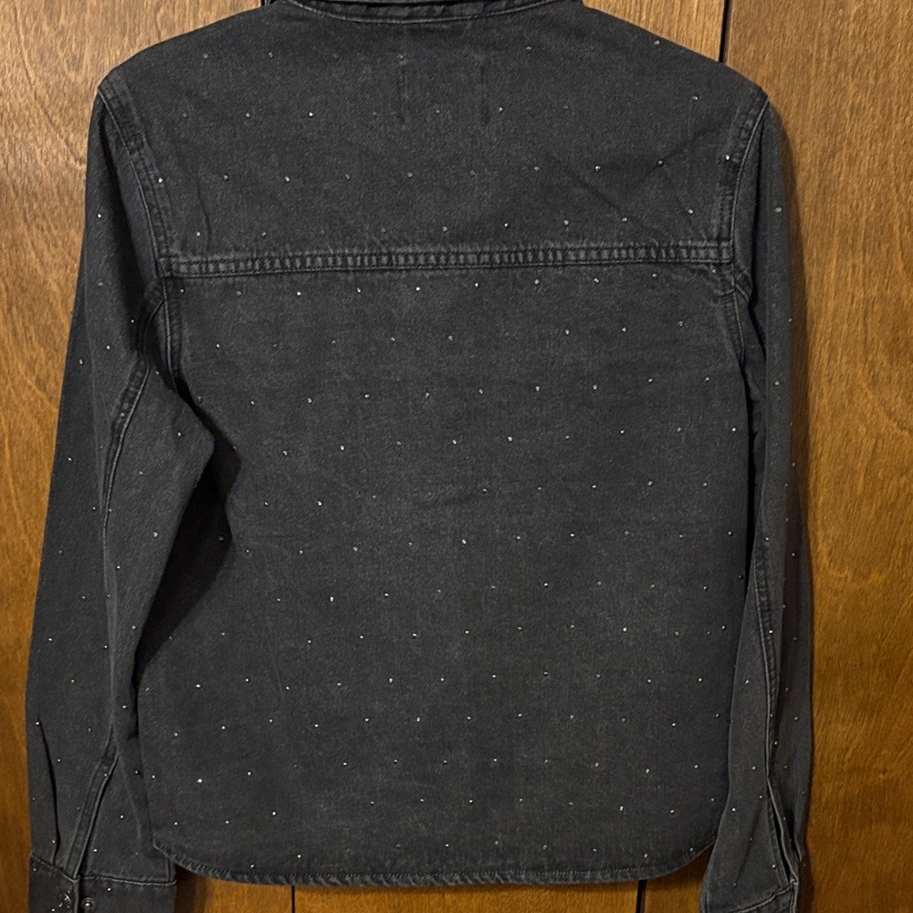 Express Black Denim Jacket With Subtle Crystal Do… - image 4